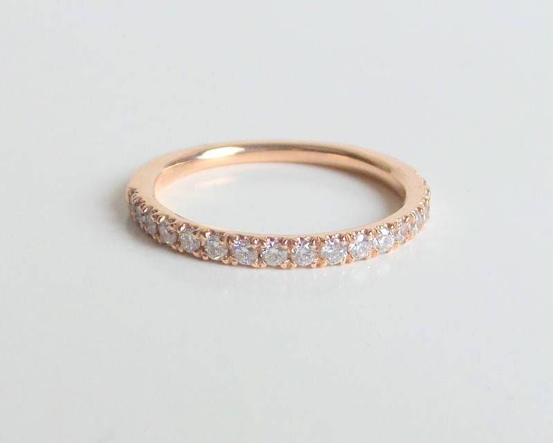 14K Rose Gold Diamant Ehering Dünner Stapelbarer Ring von DIAMONDFORLOVE
