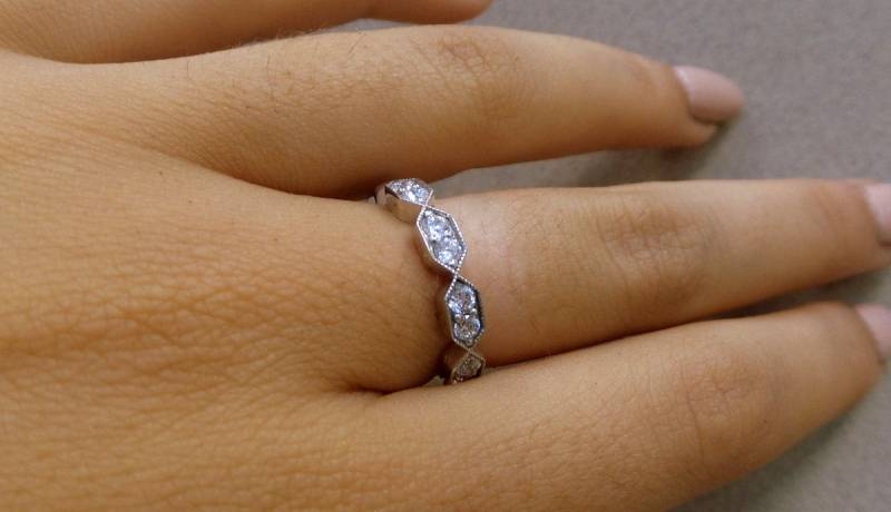 14K Weißgold Diamant Ehering Stapelbarer Ring, 0.50Ct Vs2 von DIAMONDFORLOVE