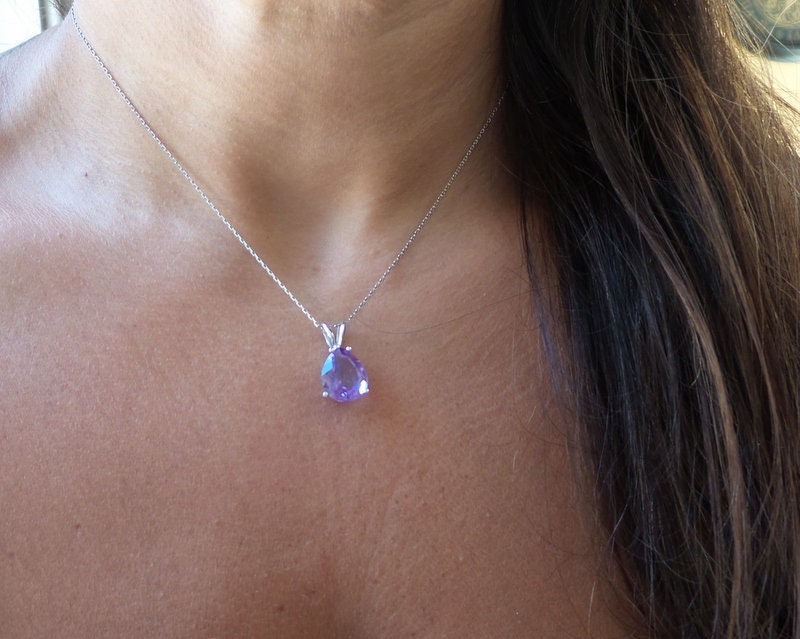 Birnenform Amethyst Anhänger Sterling Silber Februar Birthstone Halskette von DIAMONDFORLOVE
