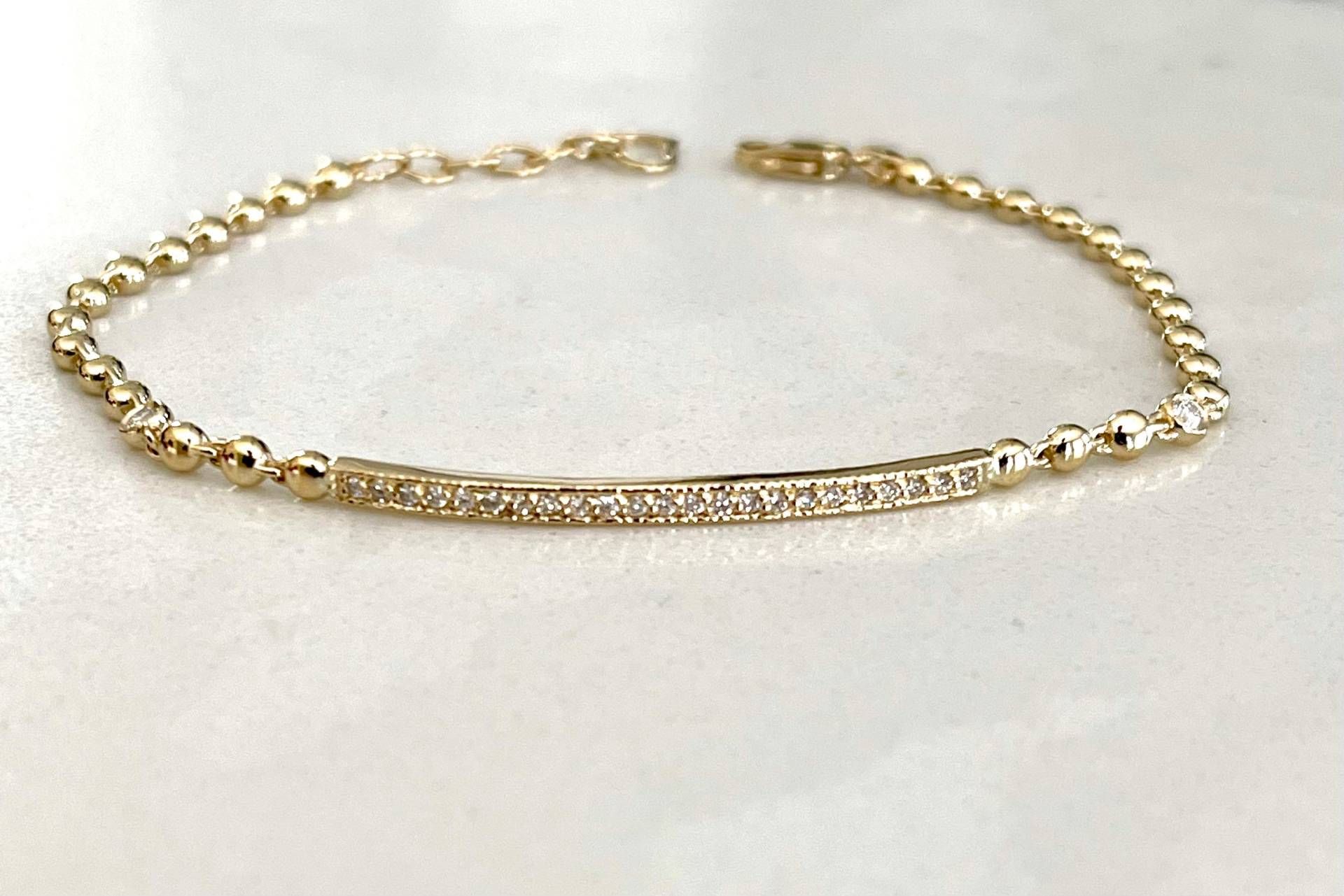 Diamant Bar Bezel Kugelkette Armband 0.26Cts/14K Gold Braut Layering Diamant Bar Bezel Kugelkette Armband 0.26Cts/14K Gold Braut Layering von DIAMONDFORLOVE