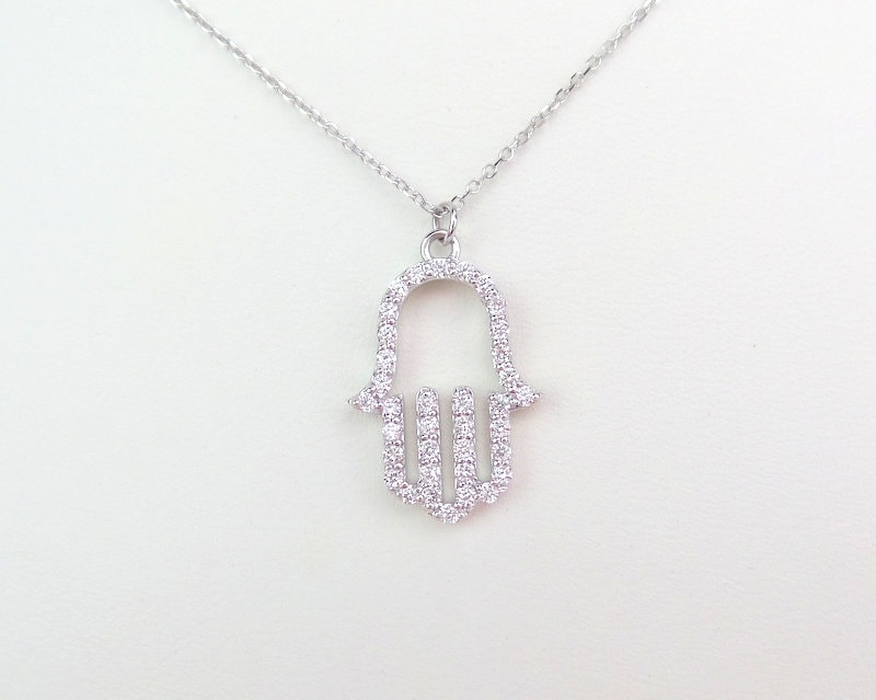 Diamant Hamsa Halskette 0, 40 Ct, 14K Weißgold von DIAMONDFORLOVE
