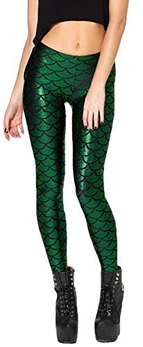 DIAMONDKIT Damen Sexy Mermaid Fish Scale Hologramm Stretch Weiche Glanz Leggings Gr. Medium, Grün - Grün von DIAMONDKIT