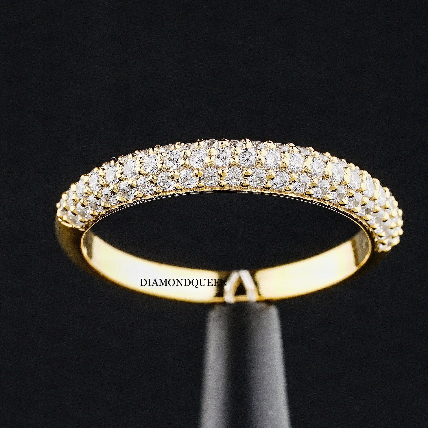 Dreireihiger Moissanite Eternity Band, 10K/14K/18K Gold Verlobungsring, Rundschliff Diamant Ehering, Halbe Band von DIAMONDQUEENjewels