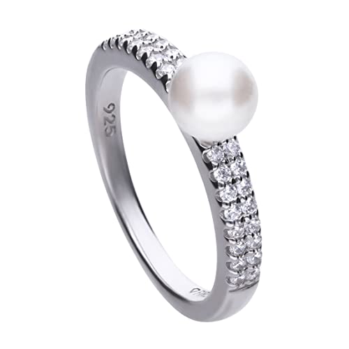 DIAMONFIRE Perlen | Ring mit Diamonfire-Steinen und einer Perle in der Mitte, falscher Diamant, nicht zutreffend von DIAMONFIRE