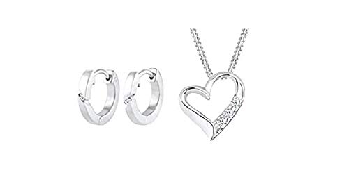 DIAMORE Damen Ohrringe Creolen Basic mit Diamant (0.04 ct.) in 925 Sterling Silber +Damen Schmuck Halskette Kette mit Anhänger Herz Liebe Freundschaft Liebesbeweis Silber 925 Diamant 0,06 Karat Silber von DIAMORE