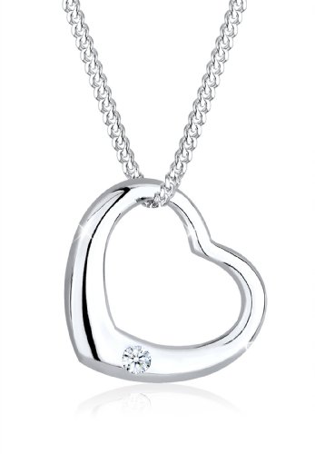 DIAMORE Halskette Damen Herz Anhänger Klassisch mit Diamant (0.03 ct.) aus 925 Sterling Silber von DIAMORE