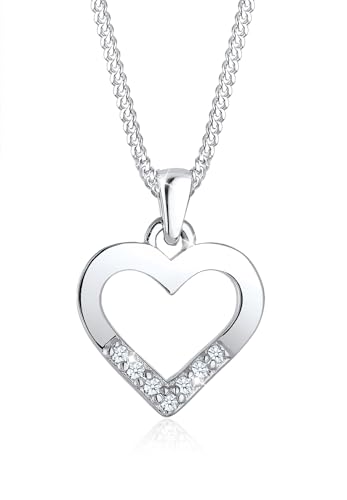 Elli DIAMONDS Halskette Damen Herz Cut-Out Anhänger Liebe elegant mit Diamant (0.035 ct.) in 925 Sterling Silber von DIAMORE