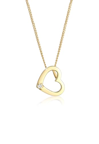 Elli DIAMONDS Halskette Damen Herz Liebe mit Diamant (0.015 ct.) Love in 585 Gelbgold von DIAMORE