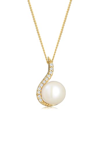 Elli DIAMONDS Halskette Damen Klassisch Perle mit Diamant (0.055 ct.) in 585 Gelbgold von DIAMORE