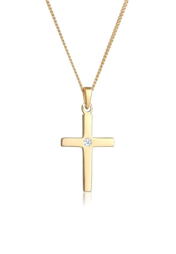 DIAMORE Halskette Damen mit Anhänger Kreuz mit Diamant in 585 Gelbgold von DIAMORE