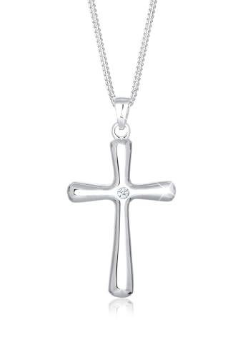 DIAMORE Halskette Damen Kreuz Anhänger Klassisch mit Diamant (0.03 ct) aus 925 Sterling Silber von DIAMORE