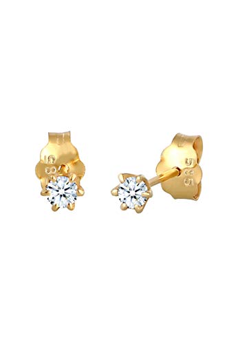 Elli DIAMONDS Earrings Women Earstuds Elegant Classic with Diamond (0.12 ct.) in 585 Yellow Gold von DIAMORE
