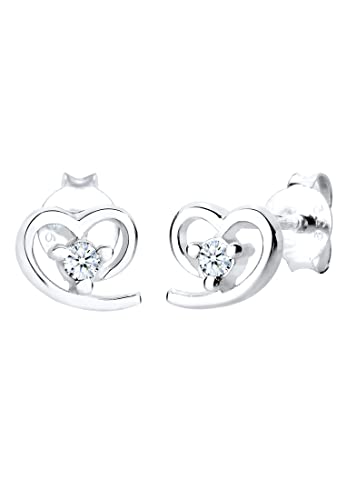 Elli DIAMONDS Earrings Women Earstuds Heart Friendship with Diamond (0.06 ct.) in 925 Sterling Silver von DIAMORE