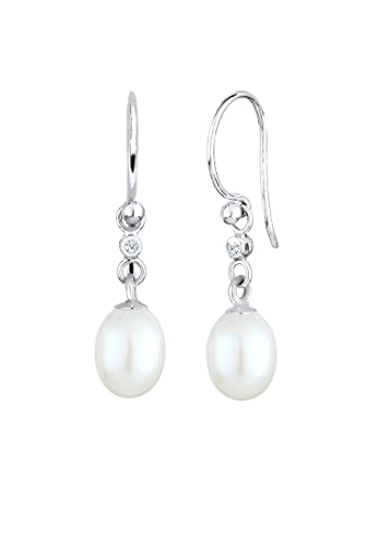 Elli DIAMONDS Earrings Women Elegant with Freshwater Pearls and Diamond (0.03 ct.) in 925 Sterling Silver von DIAMORE