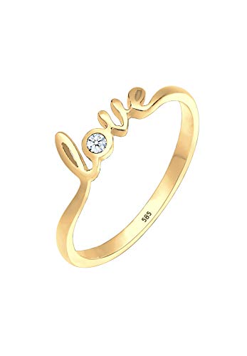 Elli DIAMONDS Ring Damen Love-Schriftzug mit Diamant (0.03 ct.) in 585 Gelbgold von Elli