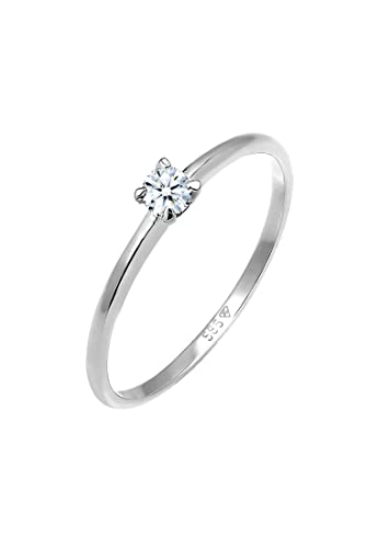 Elli Ring Damen Solitär Verlobung Paar mit Diamant (0.06 ct.) in 585 Weißgold von Elli