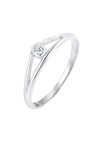 DIAMORE Ring Damen Verlobungsring Geo mit Diamant (0.03 ct.) in 925 Sterling Silber von DIAMORE