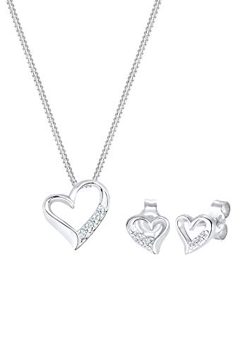 DIAMORE Schmuckset Damen Ohrstecker Herz Liebe mit Diamant (0.12 ct.) in 925 Sterling Silber von DIAMORE