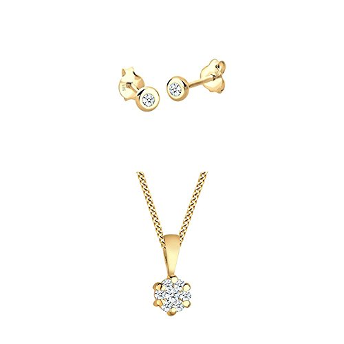 Diamore Damen-Ohrringe Basic Elegant Klassisch Diamant 585 gelbgold 0,06 Karat weiß + Diamore Damen Halskette 585 Gelbgold Diamant 0,15ct Gold Länge 45 cm von DIAMORE