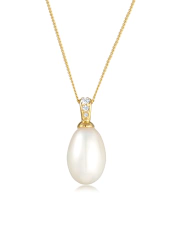 Elli DIAMONDS Halskette Damen Süßwasserzuchtperle mit Diamant in 585 Gelbgold von DIAMORE