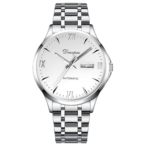 DIANPAI Herren Automatik Mechanische Uhr Edelstahl mit Mode und Trendy Wasserdicht Night Glow Männer Geschenk Uhr Weiß Modern, weiß, Modern von Dianpai