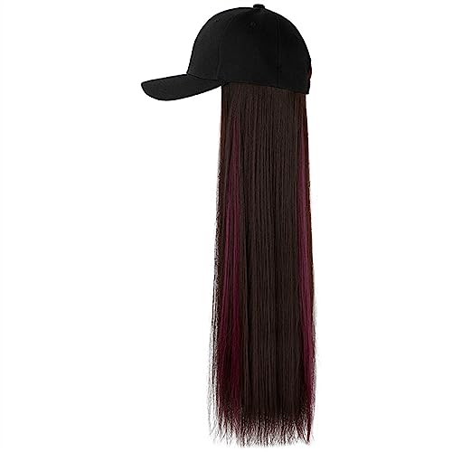 Perückenkappen für Damen 60 cm lange modische Perücke, Hut, ein langes, glattes Haar, gefärbt, unsichtbare Entenkappen-Perücke, neue Baseball-Hutband-Hut-Perücke for Damen Baseballkappe mit Haarverlän von DIANXI