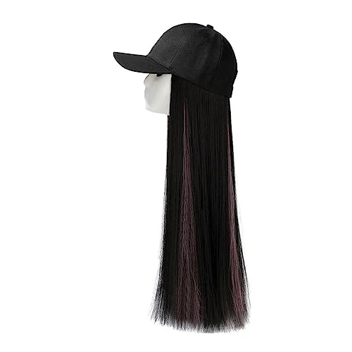 Perückenkappen für Damen 60 cm lange modische Perücke, Hut, ein langes, glattes Haar, gefärbt, unsichtbare Entenkappen-Perücke, neue Baseball-Hutband-Hut-Perücke for Damen Baseballkappe mit Haarverlän von DIANXI