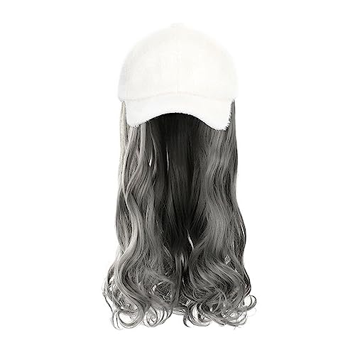 Perückenkappen für Damen Abnehmbare Hut-Perücke for Damen, warme Mode, Herbst- und Wintersaison, unverzichtbare synthetische lange lockige Haar-Hut-Perücke Baseballkappe mit Haarverlängerungen (Color von DIANXI