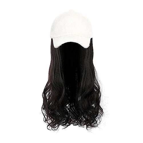 Perückenkappen für Damen Abnehmbare Hut-Perücke for Damen, warme Mode, Herbst- und Wintersaison, unverzichtbare synthetische lange lockige Haar-Hut-Perücke Baseballkappe mit Haarverlängerungen (Color von DIANXI