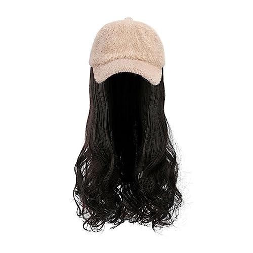 Perückenkappen für Damen Abnehmbare Hut-Perücke for Damen, warme Mode, Herbst- und Wintersaison, unverzichtbare synthetische lange lockige Haar-Hut-Perücke Baseballkappe mit Haarverlängerungen (Color von DIANXI