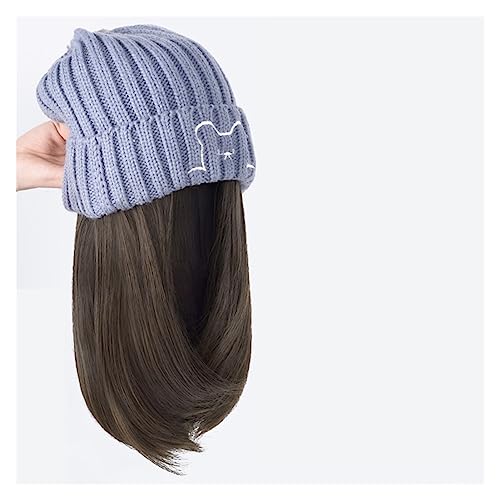 Perückenkappen für Damen Beanie-Mütze, synthetische kurze Perückenmütze mit Haarverlängerung, natürliche Haarfarbe, schwarzbraune Perücken for Frauen Baseballkappe mit Haarverlängerungen (Color : 160 von DIANXI