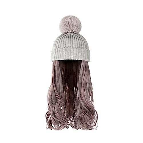 Perückenkappen für Damen Damenmode lange lockige Welle Hut Perücke Herbst und Winter abnehmbare schwarz braun grau Perücke mit Hut Baseballkappe mit Haarverlängerungen (Color : 1) von DIANXI