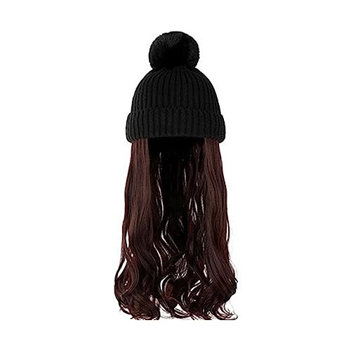 Perückenkappen für Damen Damenmode lange lockige Welle Hut Perücke Herbst und Winter abnehmbare schwarz braun grau Perücke mit Hut Baseballkappe mit Haarverlängerungen (Color : 10) von DIANXI