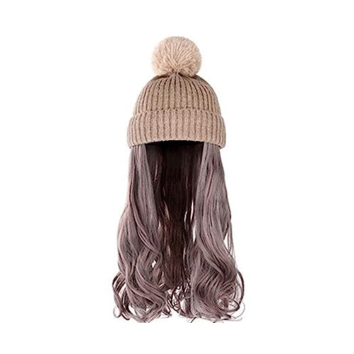 Perückenkappen für Damen Damenmode lange lockige Welle Hut Perücke Herbst und Winter abnehmbare schwarz braun grau Perücke mit Hut Baseballkappe mit Haarverlängerungen (Color : 11) von DIANXI