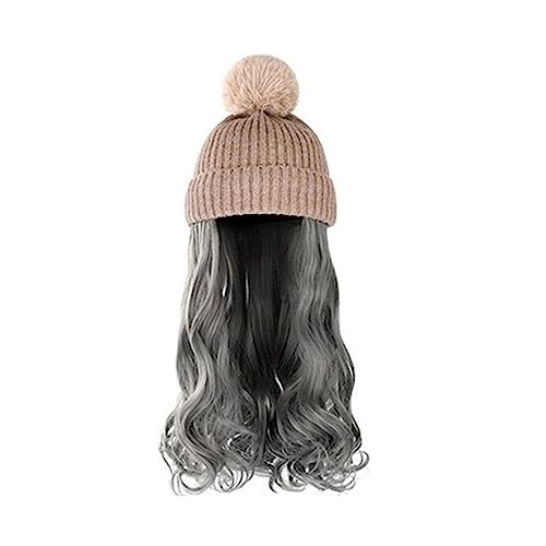 Perückenkappen für Damen Damenmode lange lockige Welle Hut Perücke Herbst und Winter abnehmbare schwarz braun grau Perücke mit Hut Baseballkappe mit Haarverlängerungen (Color : 12) von DIANXI