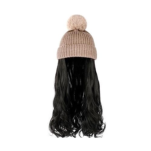 Perückenkappen für Damen Damenmode lange lockige Welle Hut Perücke Herbst und Winter abnehmbare schwarz braun grau Perücke mit Hut Baseballkappe mit Haarverlängerungen (Color : 15) von DIANXI