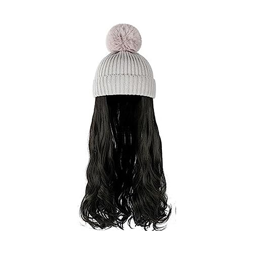 Perückenkappen für Damen Damenmode lange lockige Welle Hut Perücke Herbst und Winter abnehmbare schwarz braun grau Perücke mit Hut Baseballkappe mit Haarverlängerungen (Color : 17) von DIANXI