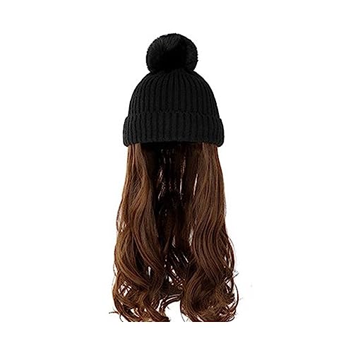 Perückenkappen für Damen Damenmode lange lockige Welle Hut Perücke Herbst und Winter abnehmbare schwarz braun grau Perücke mit Hut Baseballkappe mit Haarverlängerungen (Color : 18) von DIANXI