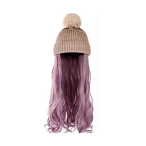 Perückenkappen für Damen Damenmode lange lockige Welle Hut Perücke Herbst und Winter abnehmbare schwarz braun grau Perücke mit Hut Baseballkappe mit Haarverlängerungen (Color : 19) von DIANXI