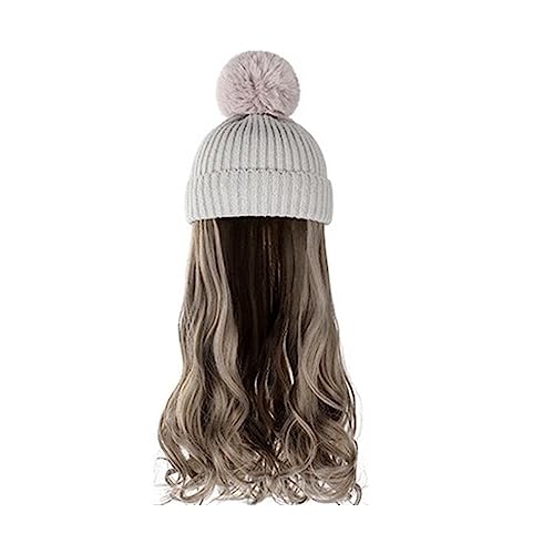 Perückenkappen für Damen Damenmode lange lockige Welle Hut Perücke Herbst und Winter abnehmbare schwarz braun grau Perücke mit Hut Baseballkappe mit Haarverlängerungen (Color : 20) von DIANXI