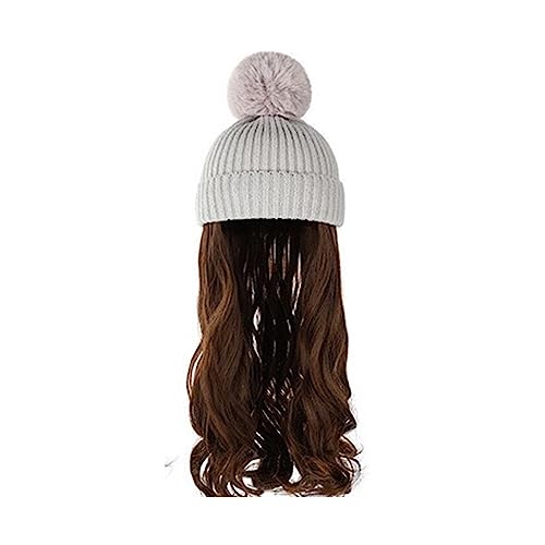 Perückenkappen für Damen Damenmode lange lockige Welle Hut Perücke Herbst und Winter abnehmbare schwarz braun grau Perücke mit Hut Baseballkappe mit Haarverlängerungen (Color : 4) von DIANXI