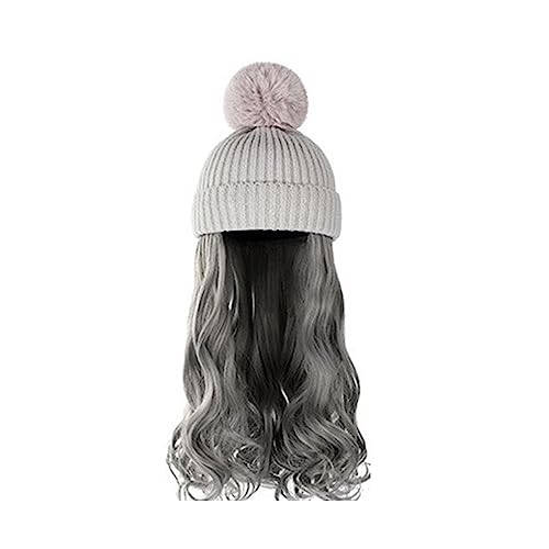 Perückenkappen für Damen Damenmode lange lockige Welle Hut Perücke Herbst und Winter abnehmbare schwarz braun grau Perücke mit Hut Baseballkappe mit Haarverlängerungen (Color : 6) von DIANXI