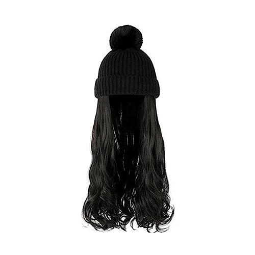 Perückenkappen für Damen Damenmode lange lockige Welle Hut Perücke Herbst und Winter abnehmbare schwarz braun grau Perücke mit Hut Baseballkappe mit Haarverlängerungen (Color : 8) von DIANXI