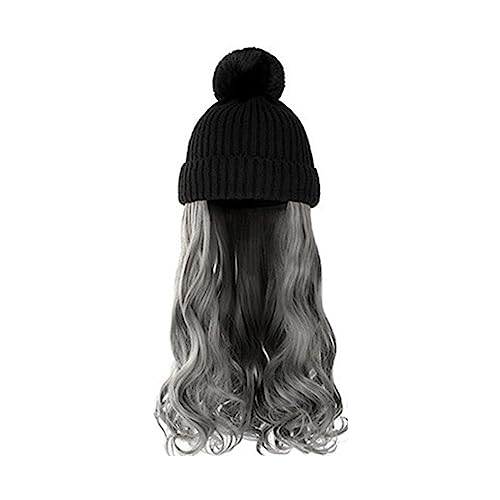 Perückenkappen für Damen Damenmode lange lockige Welle Hut Perücke Herbst und Winter abnehmbare schwarz braun grau Perücke mit Hut Baseballkappe mit Haarverlängerungen (Color : 9) von DIANXI