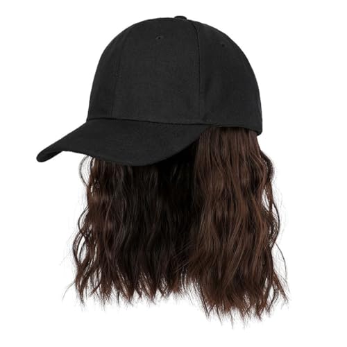 Perückenkappen für Damen Hut-Perücke, Damenmode, Perückenhut, Bob, kurze lockige Perücke, verstellbar, abnehmbar, Perückenhut for Damen Baseballkappe mit Haarverlängerungen (Color : A) von DIANXI