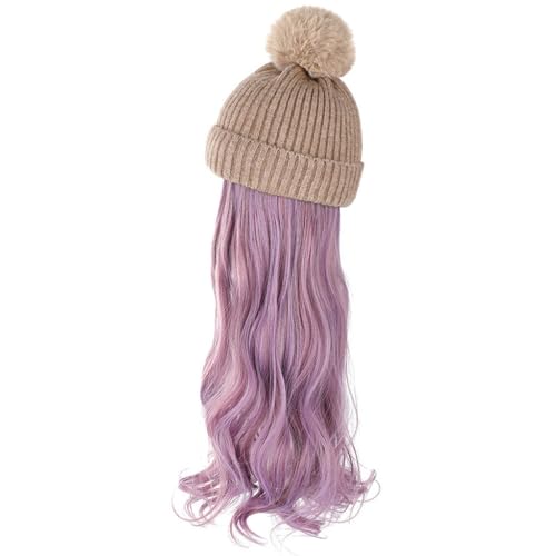 Perückenkappen für Damen Hut-Perücke, natürlich, realistisch, Perückenkappe, abnehmbare Haarverlängerungen, Perücke, langes lockiges Haar, abnehmbare modische Beanie-Mütze Baseballkappe mit Haarverlän von DIANXI