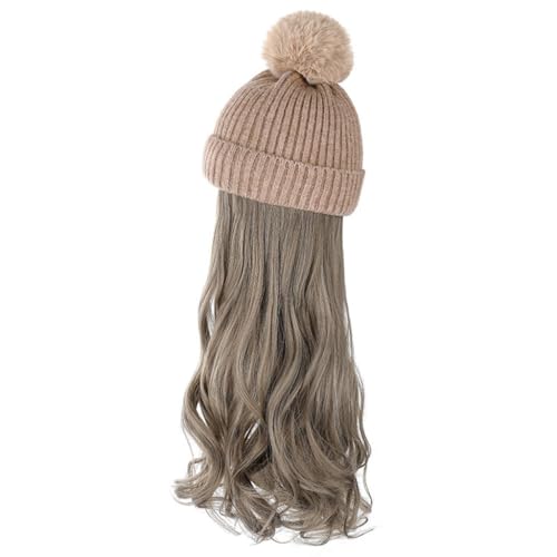 Perückenkappen für Damen Hut-Perücke, natürlich, realistisch, Perückenkappe, abnehmbare Haarverlängerungen, Perücke, langes lockiges Haar, abnehmbare modische Beanie-Mütze Baseballkappe mit Haarverlän von DIANXI