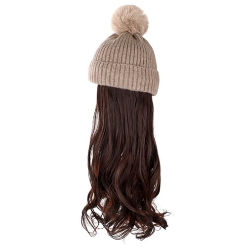 Perückenkappen für Damen Hut-Perücke, natürlich, realistisch, Perückenkappe, abnehmbare Haarverlängerungen, Perücke, langes lockiges Haar, abnehmbare modische Beanie-Mütze Baseballkappe mit Haarverlän von DIANXI