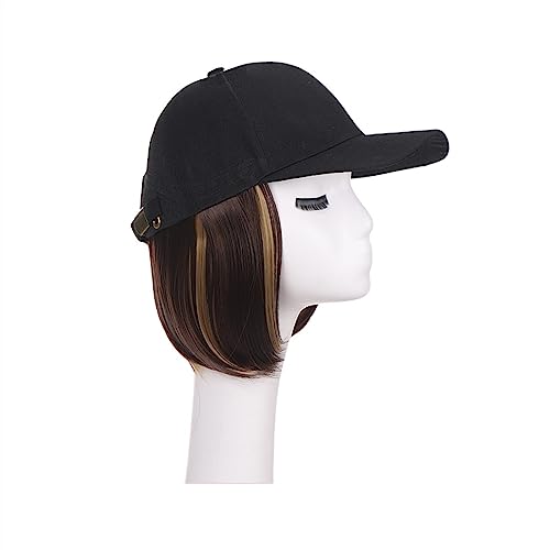 Perückenkappen für Damen Hut mit Perücke for Frauen, synthetische Haarverlängerungen, kurz, gerade, natürlich verbinden, Baseballkappe, verstellbare Perücke mit Kappe Baseballkappe mit Haarverlängerun von DIANXI