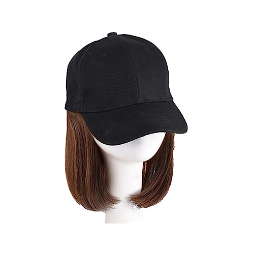 Perückenkappen für Damen Hut mit Perücke for Frauen, synthetische Haarverlängerungen, kurz, gerade, natürlich verbinden, Baseballkappe, verstellbare Perücke mit Kappe Baseballkappe mit Haarverlängerun von DIANXI